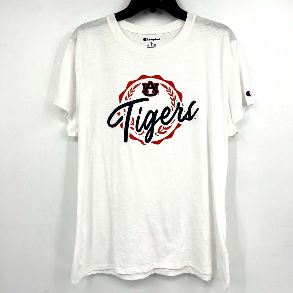 CHAMPION Womens Auburn Tigers Faux Crest T-shirt XL White Short Sleeve NWOT